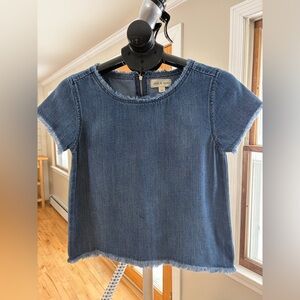 Cloth & Stone Frayed Denim Top zipper back women’s extra small short sleeve